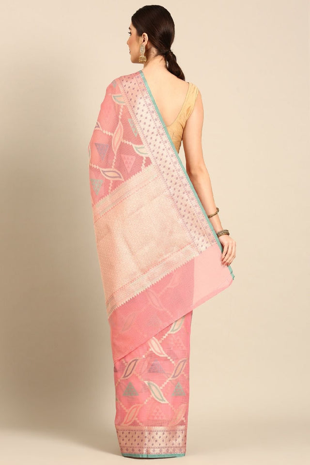 Pink Silk Blend Saree