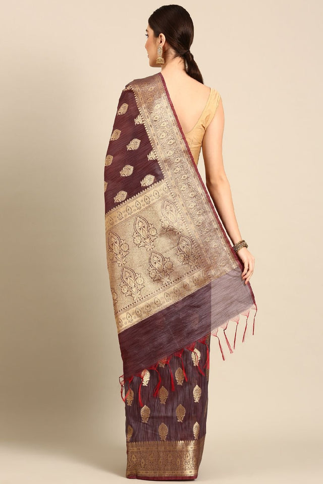 Burgundy Silk Blend Saree