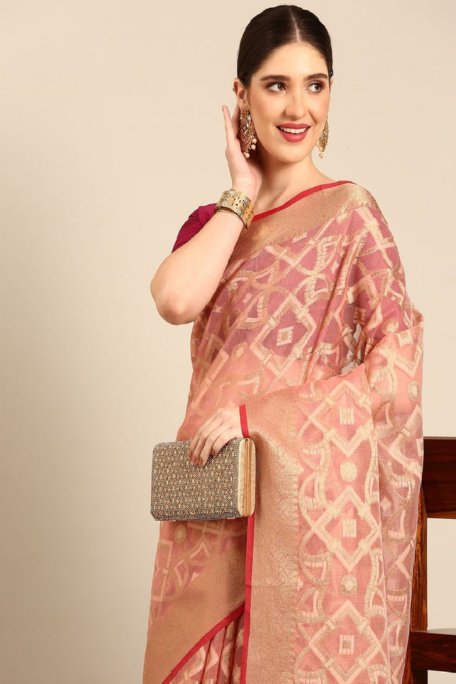 Peach Silk Blend Saree