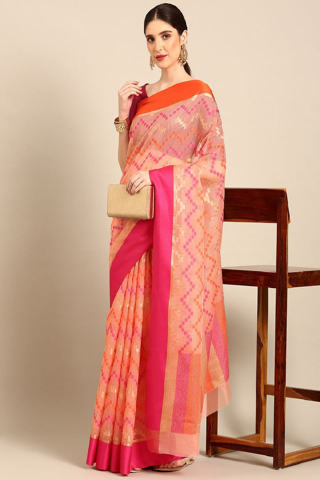 Peach Silk Blend Saree
