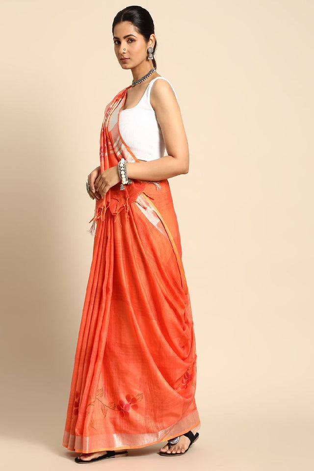 Orange Cotton Saree