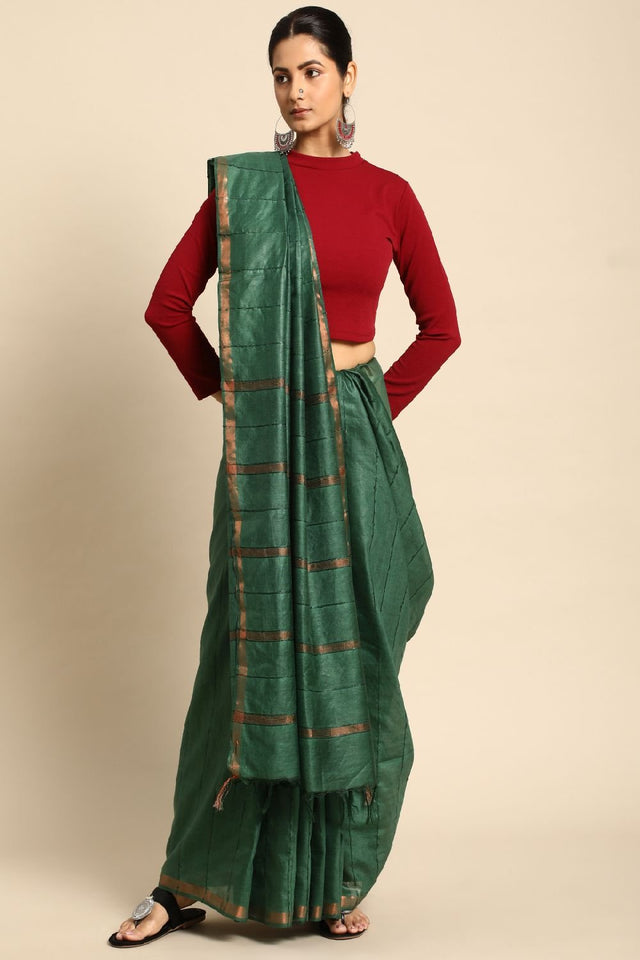 Green Silk Blend Saree