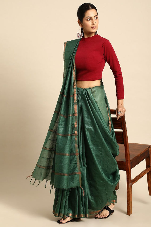 Green Silk Blend Saree