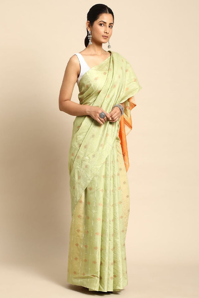 Green Silk Blend Saree