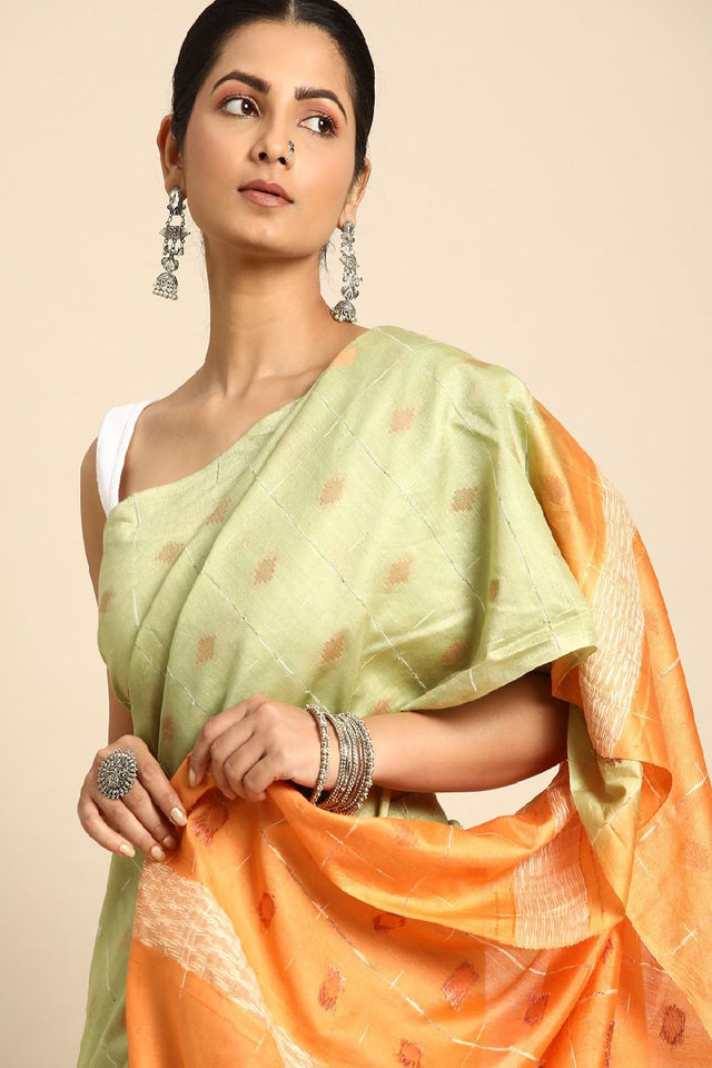 Green Silk Blend Saree