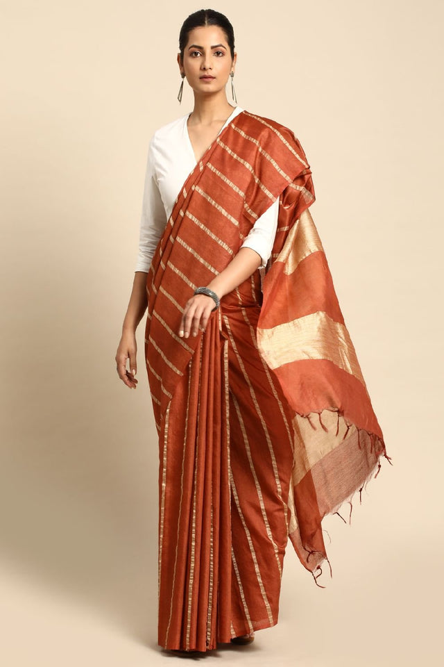 Brown Silk Blend Saree (TNMNNF3I1736)