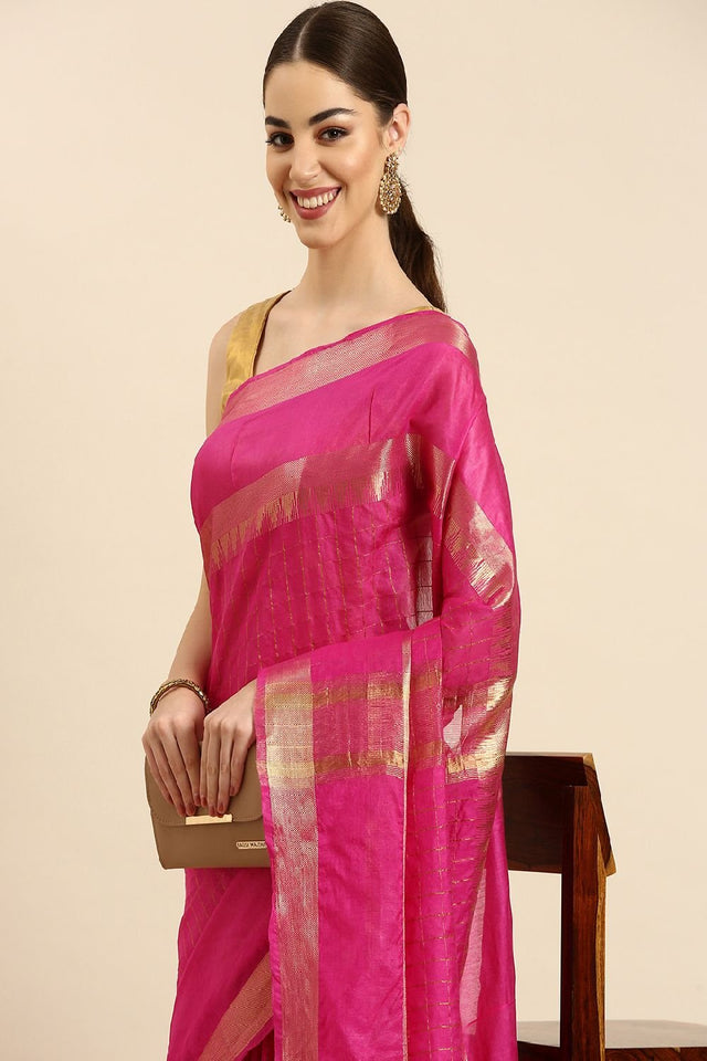 Pink Silk Blend Saree