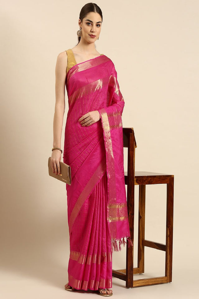Pink Silk Blend Saree