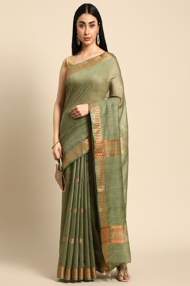 Green Silk Blend Saree (SNMGGF3I1818)