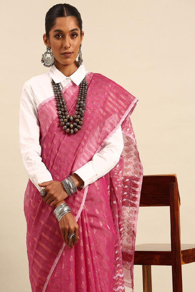Magenta Silk Blend Saree (TOMQQE4B1929)