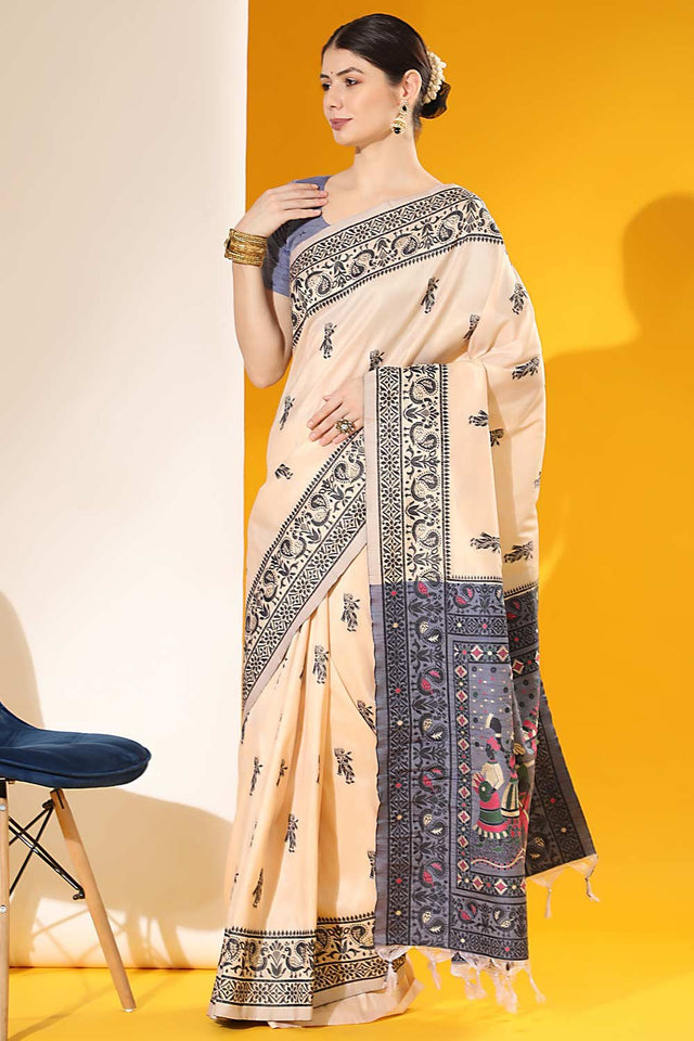 Off White Art Silk Weaving Saree