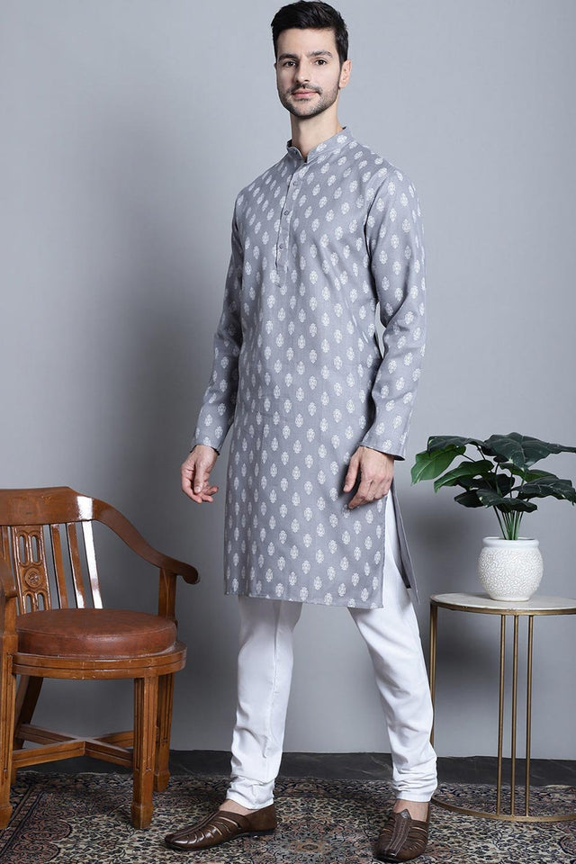 Men's Cotton Floral Printed Kurta Pajama