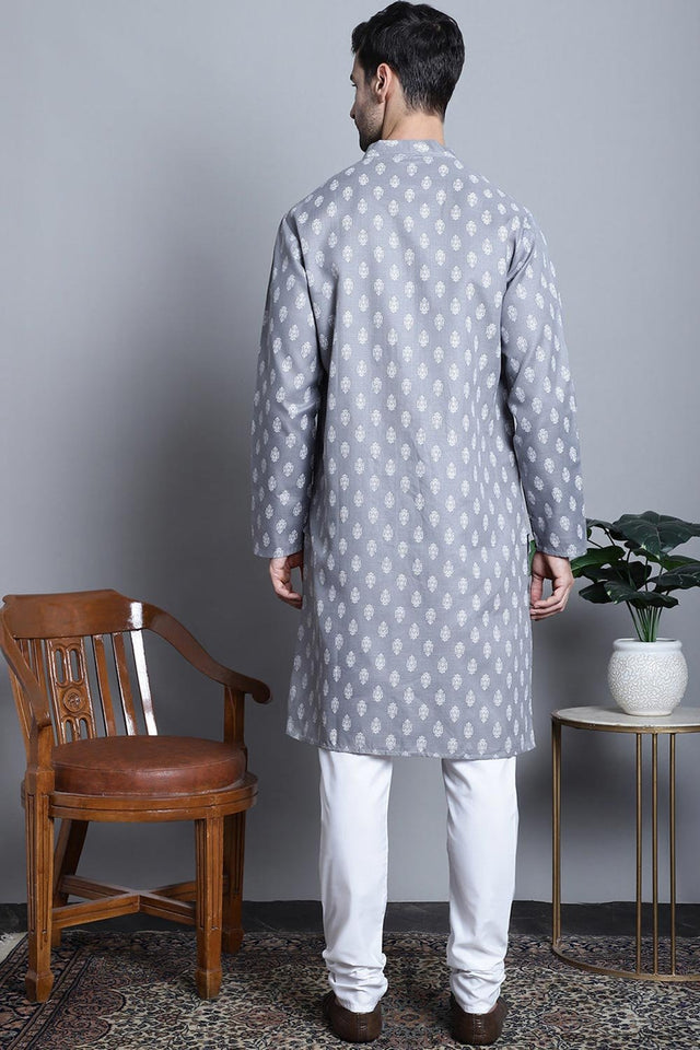 Men's Cotton Floral Printed Kurta Pajama