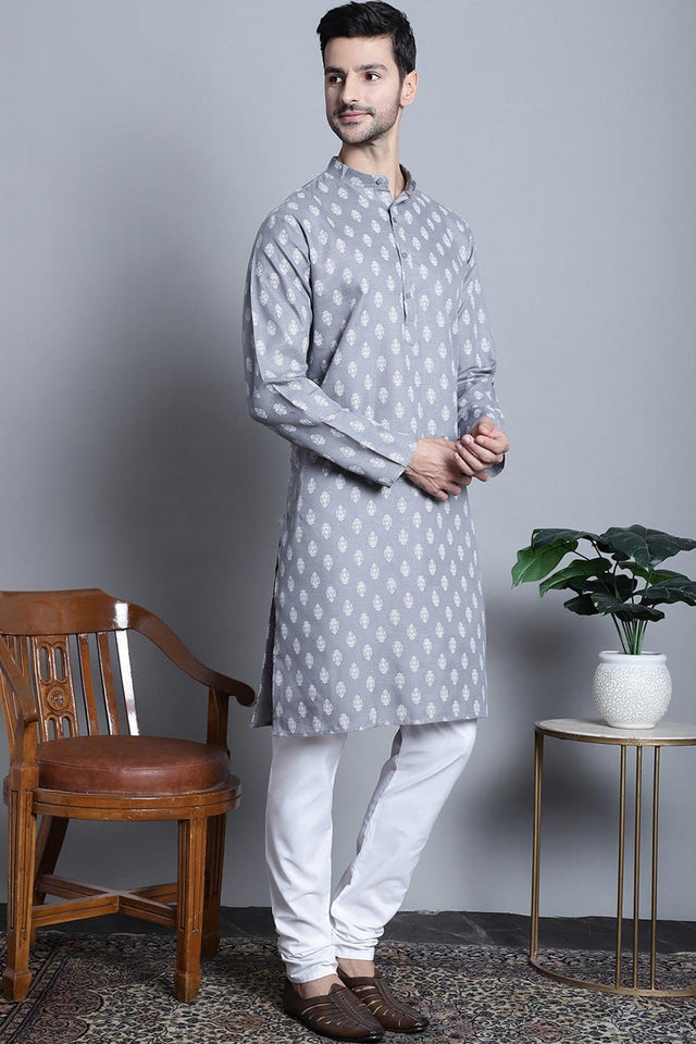 Men's Cotton Floral Printed Kurta Pajama