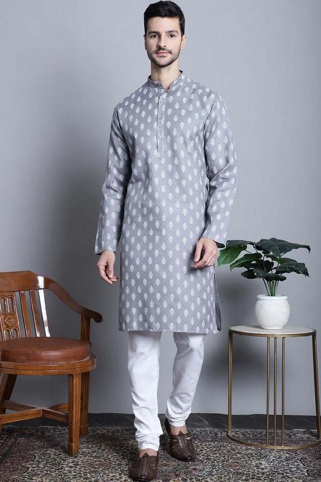 Men's Cotton Floral Printed Kurta Pajama