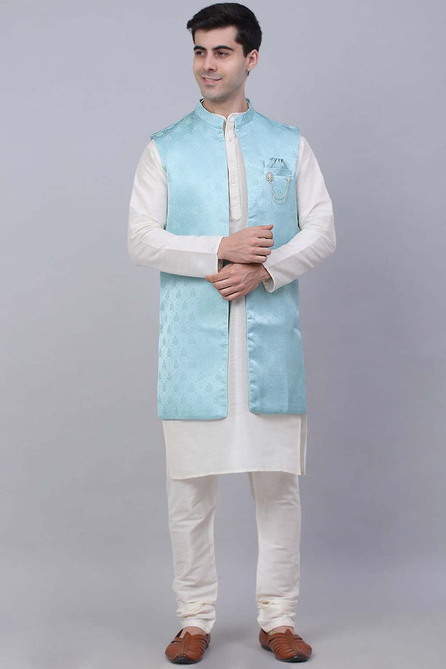 Men's Sky Solid Kurta Pajama With Jacket