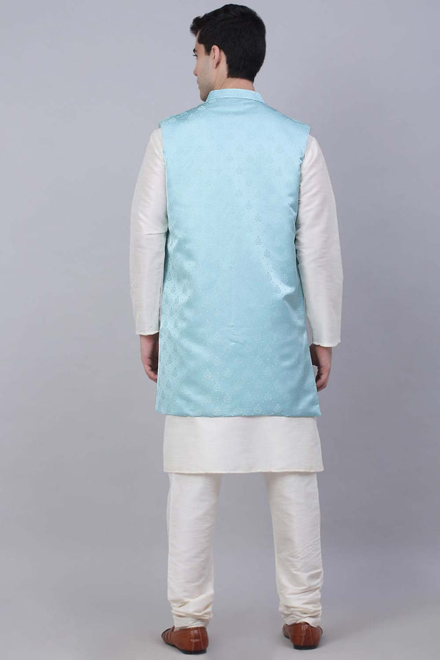 Men's Sky Solid Kurta Pajama With Jacket