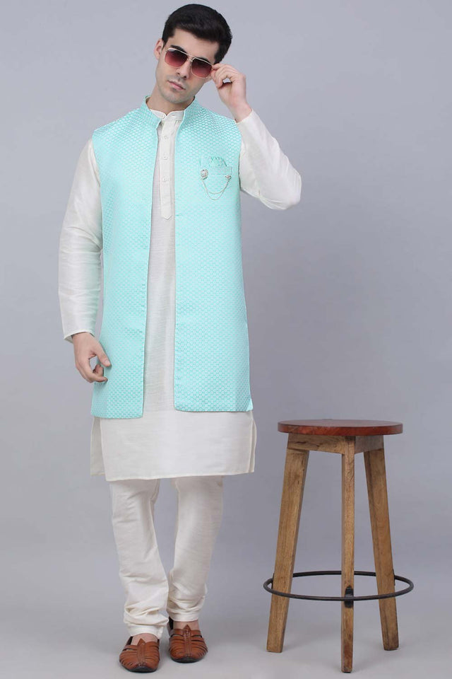 Men's Sky Solid Kurta Pajama With Jacket