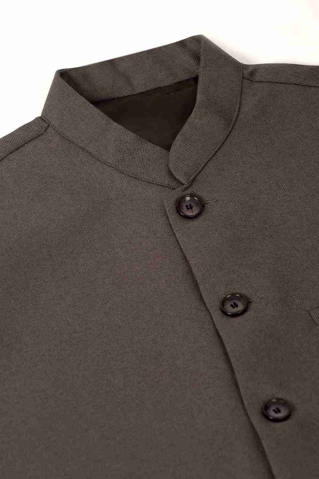 Men's Charcoal Solid Kurta Pajama With Nehru Jacket (JOKPWC_W-F_4046Charcoal)