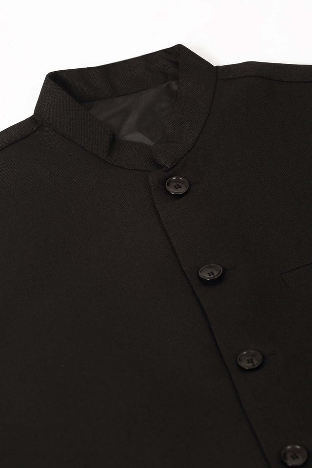 Men's Black Solid Kurta Pajama With Nehru Jacket (JOKPWC_W-F_4046Black)