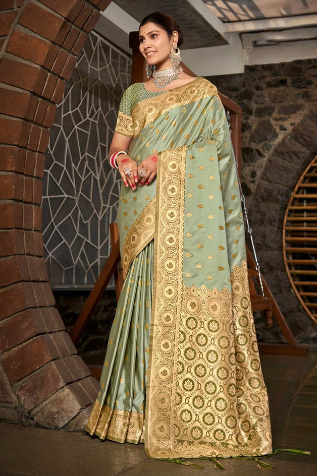 Olive Stain Silk Woven Saree