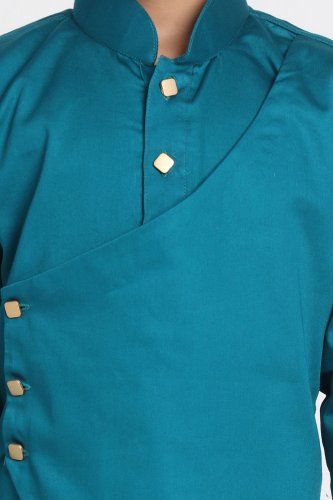 Boy's Cotton Art Silk Kurta Set in Green