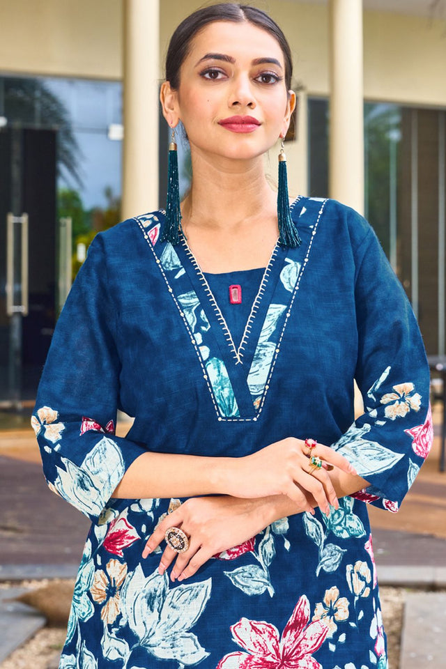 Blue Floral Printed Cotton Co-Ord Set (iva-128-Blue)