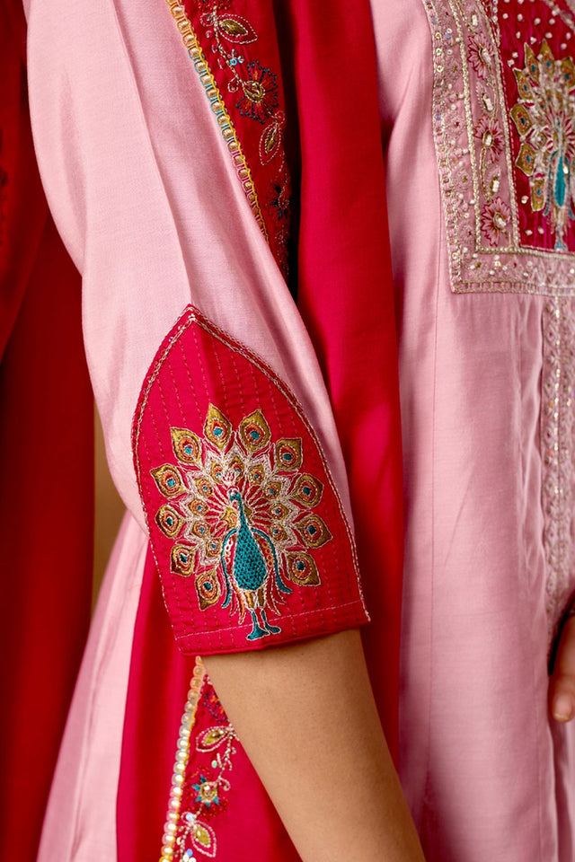 Pink Embroidered Silk Palazzo Suit (iva-150-LightPink)