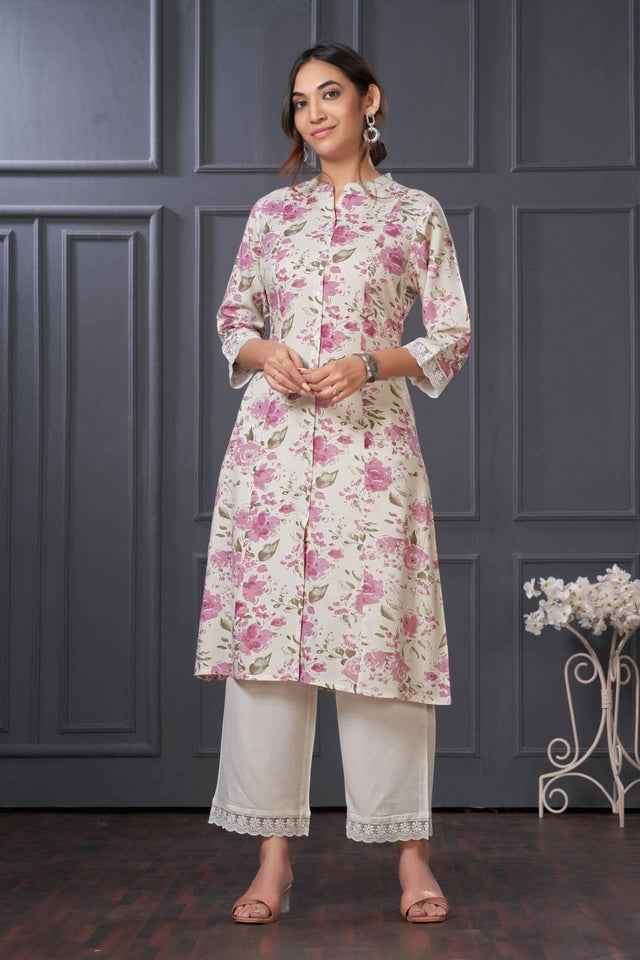 Violet Printed Rayon Kurti Pant Set