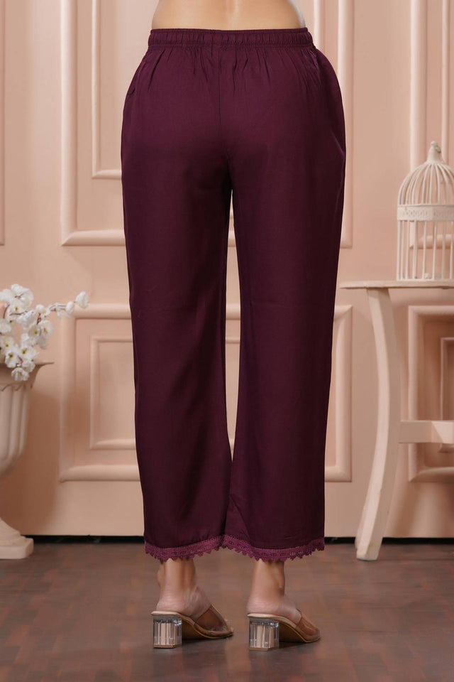 Wine Printed Rayon Kurti Pant Set