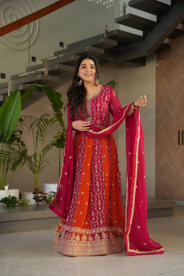 Pink Sequin Georgette Gown