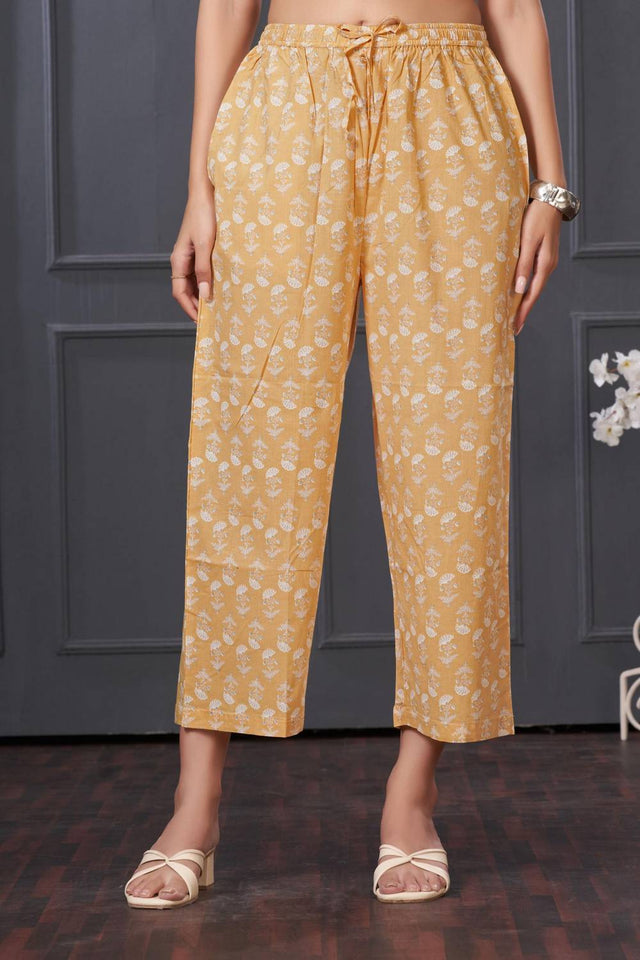 White Printed Cotton Kurti Pant Set