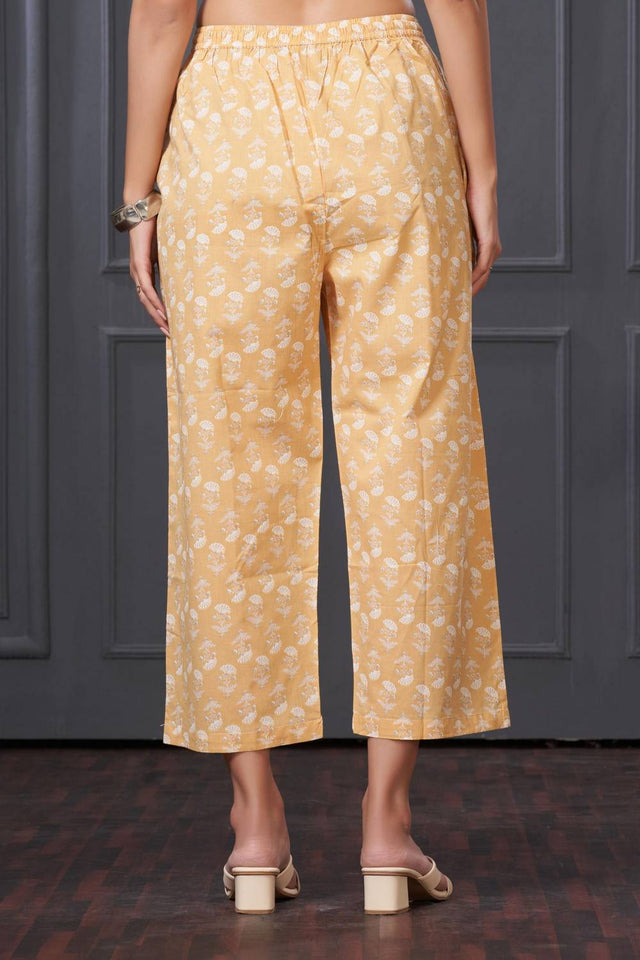 White Printed Cotton Kurti Pant Set