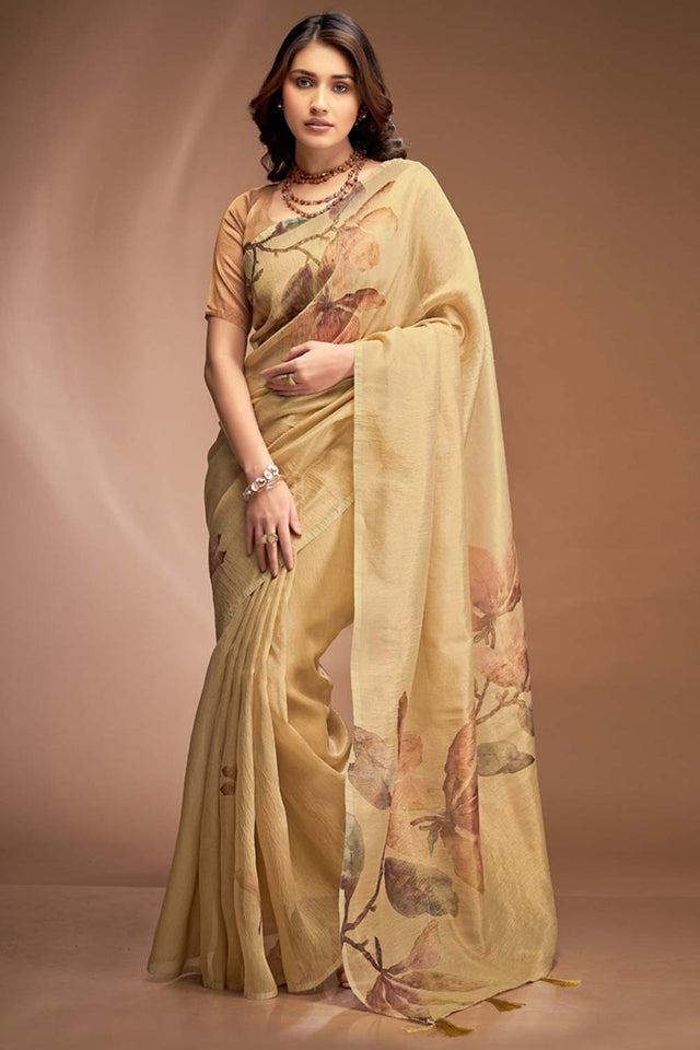 Yellow Printed Silk Saree (royal queen-64)