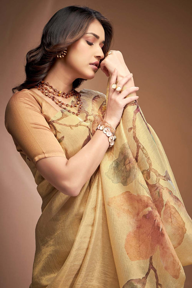 Yellow Printed Silk Saree (royal queen-64)