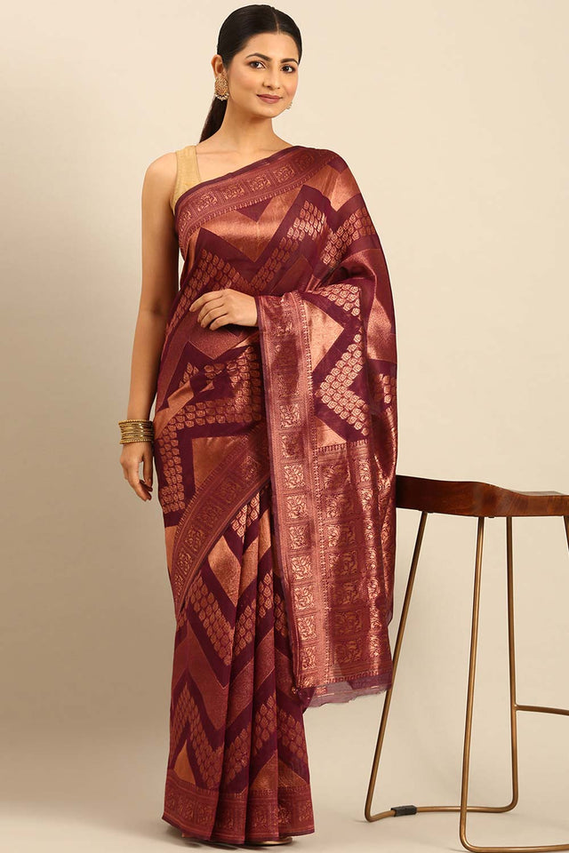 Purple Cotton Woven Saree