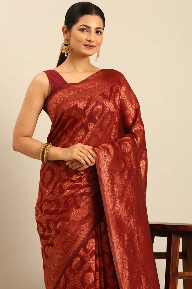 Red Cotton Woven Saree