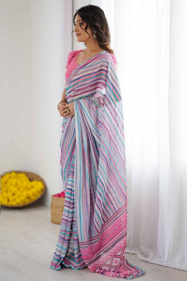 Multi Color Printed Georgette Saree