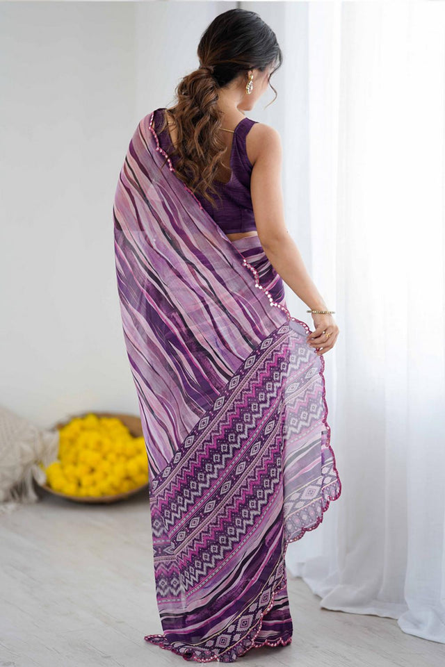 Violet Printed Georgette Saree
