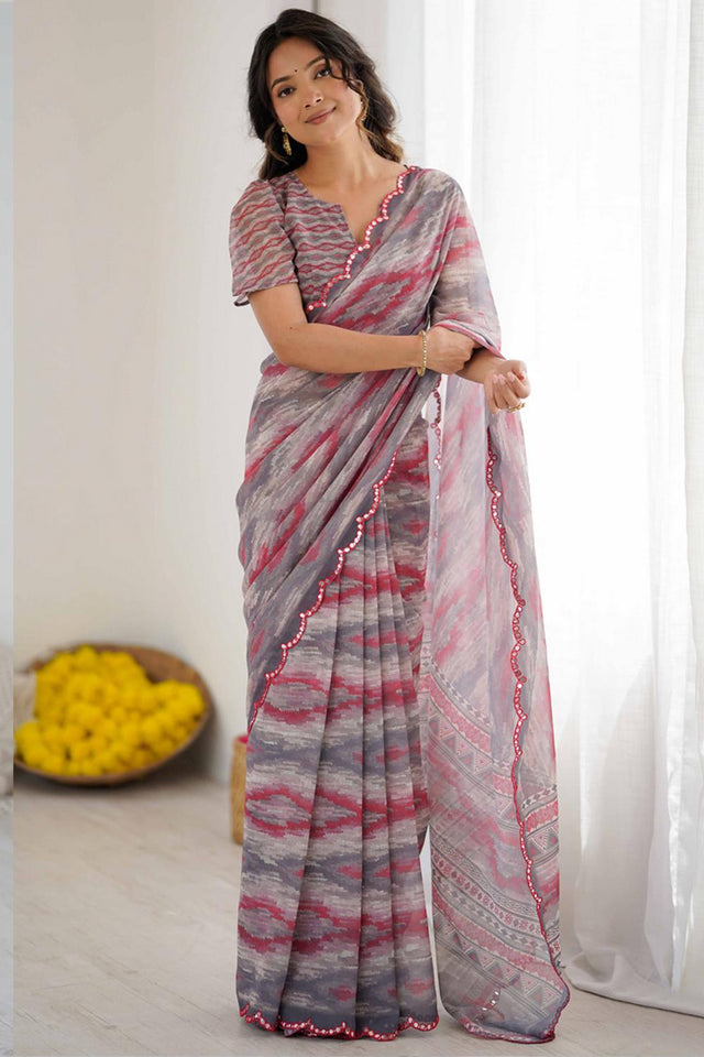 Multi Color Printed Georgette Saree
