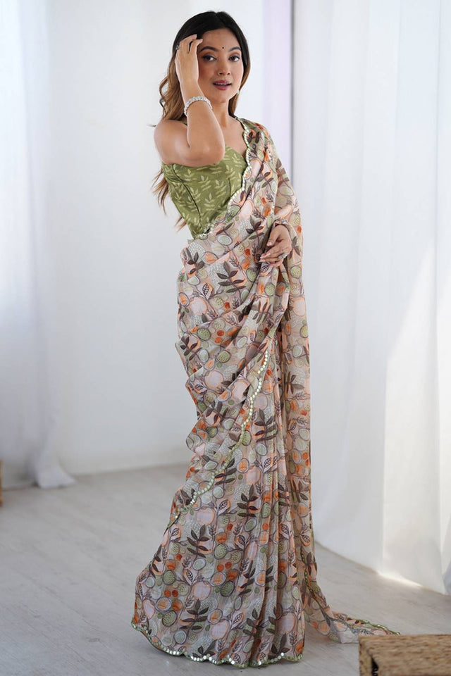 Multi Color Floral Printed Art Silk Saree