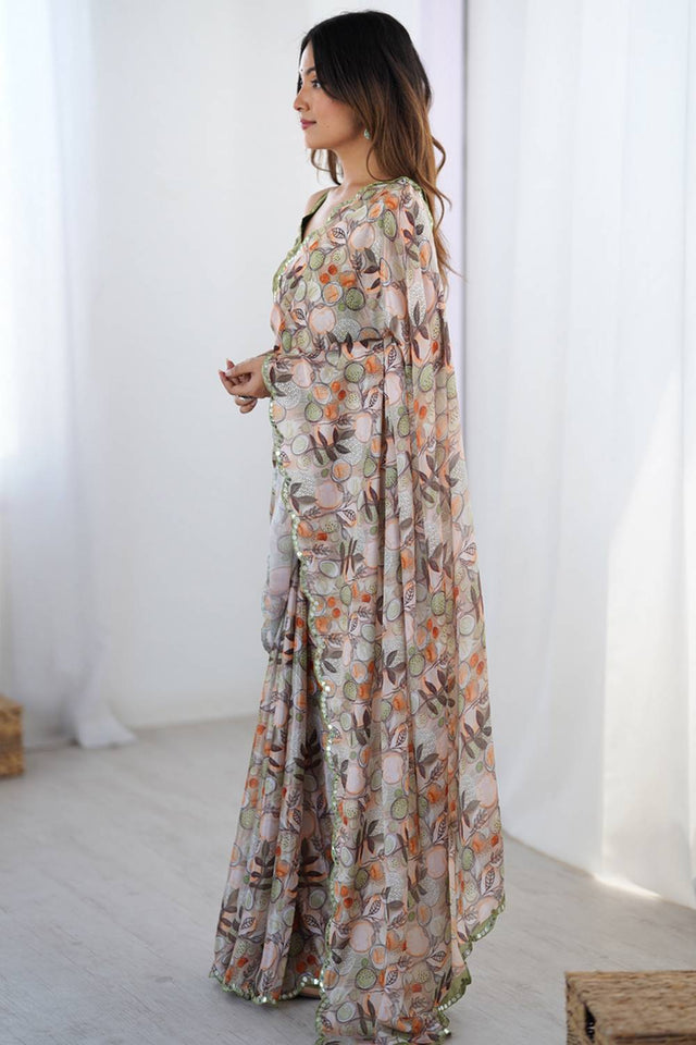 Multi Color Floral Printed Art Silk Saree