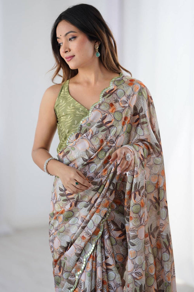 Multi Color Floral Printed Art Silk Saree