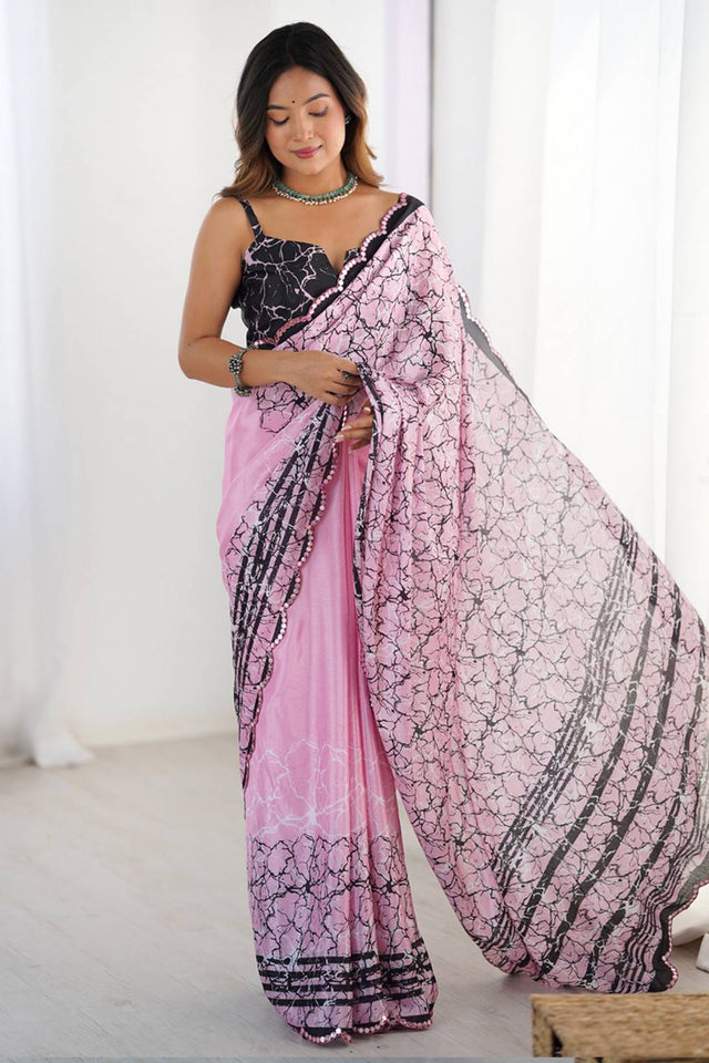 Light Pink Printed Art Silk Saree