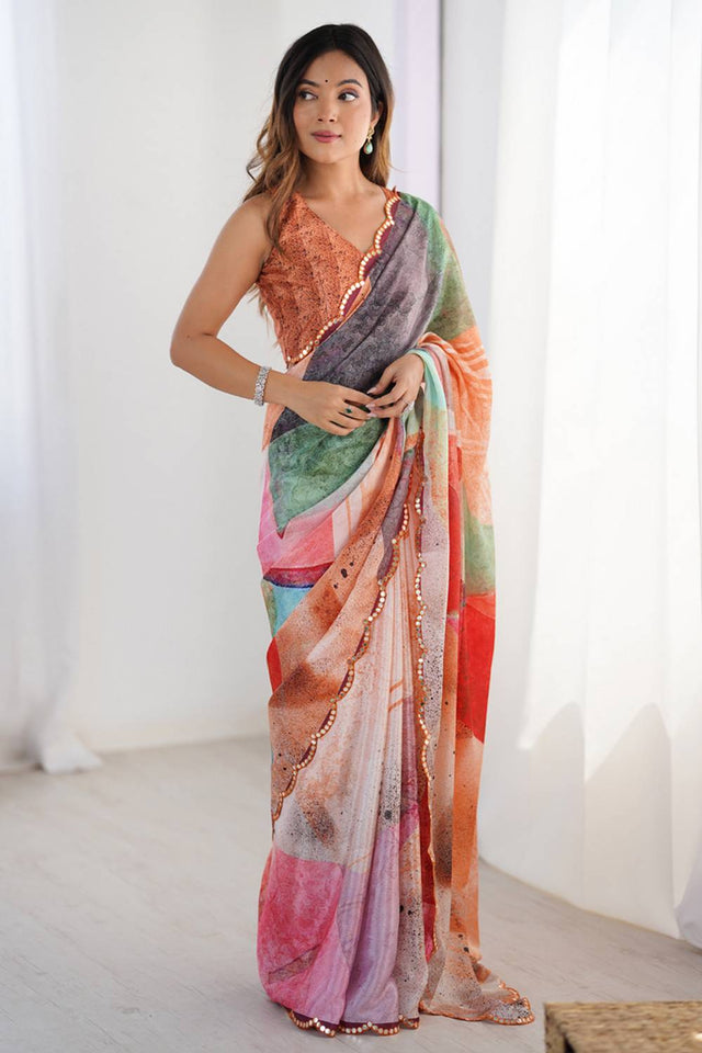 Multi Color Printed Art Silk Saree