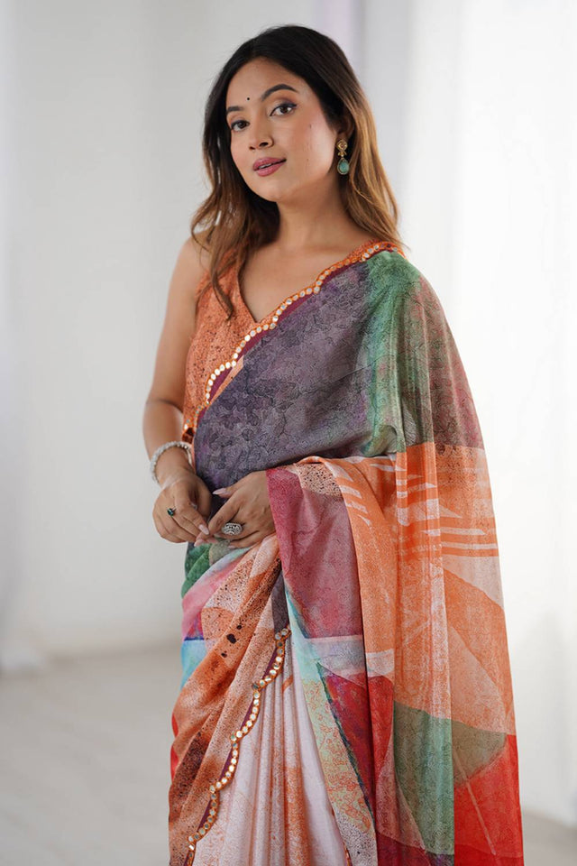 Multi Color Printed Art Silk Saree