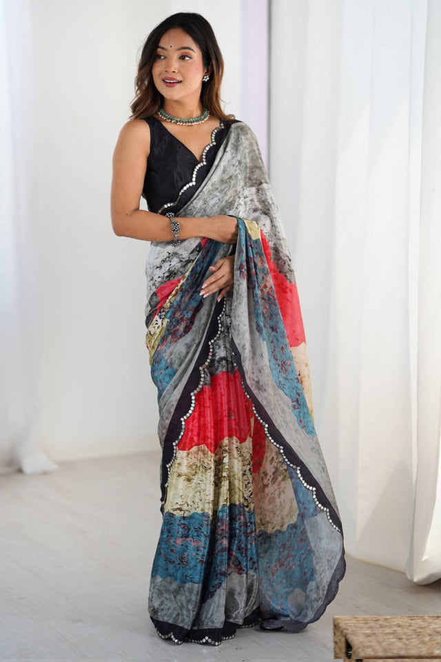 Multi Color Printed Art Silk Saree