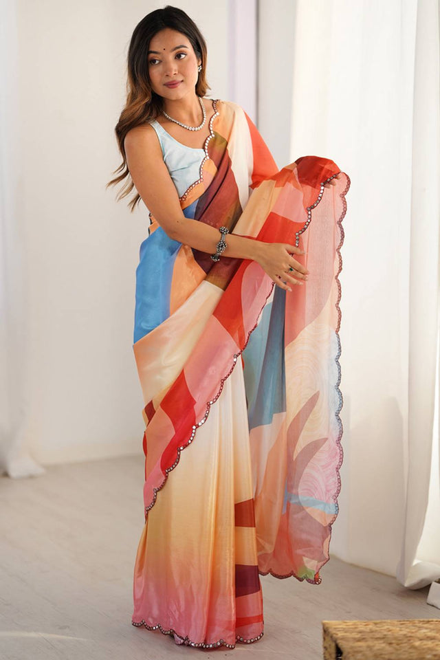 Multi Color Printed Art Silk Saree