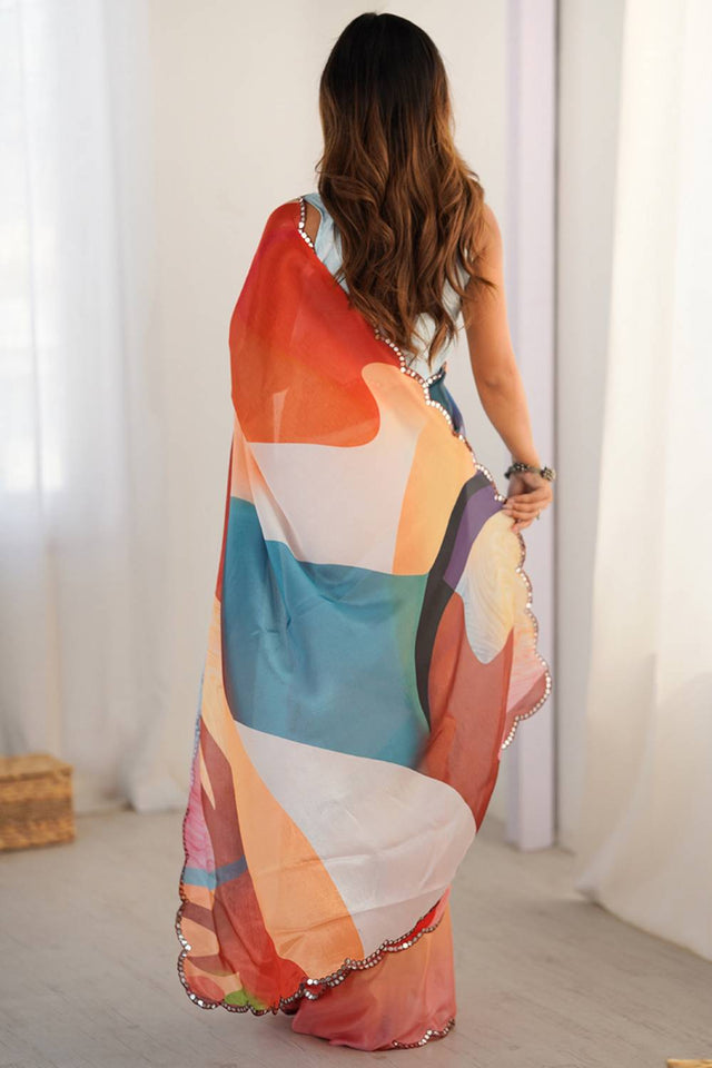 Multi Color Printed Art Silk Saree