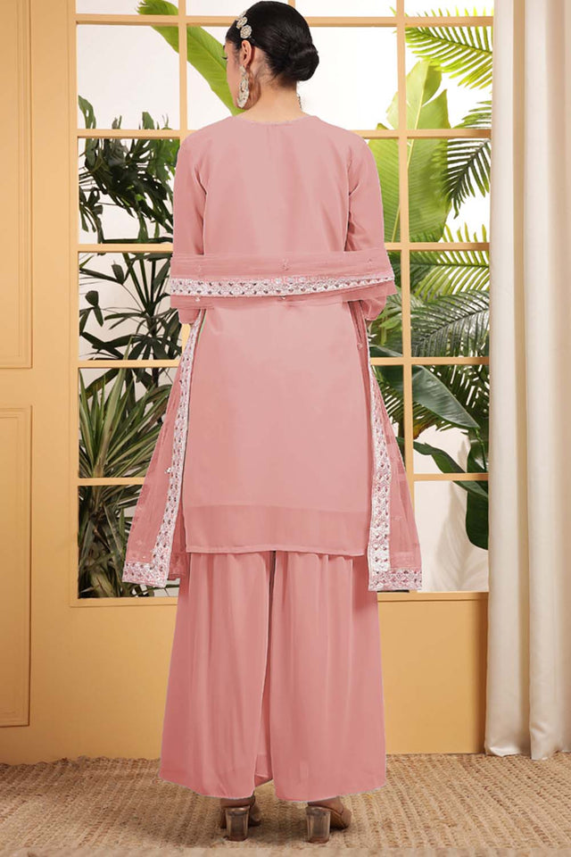 Orange Sequin with Embroidered Georgette Sharara Suit Set